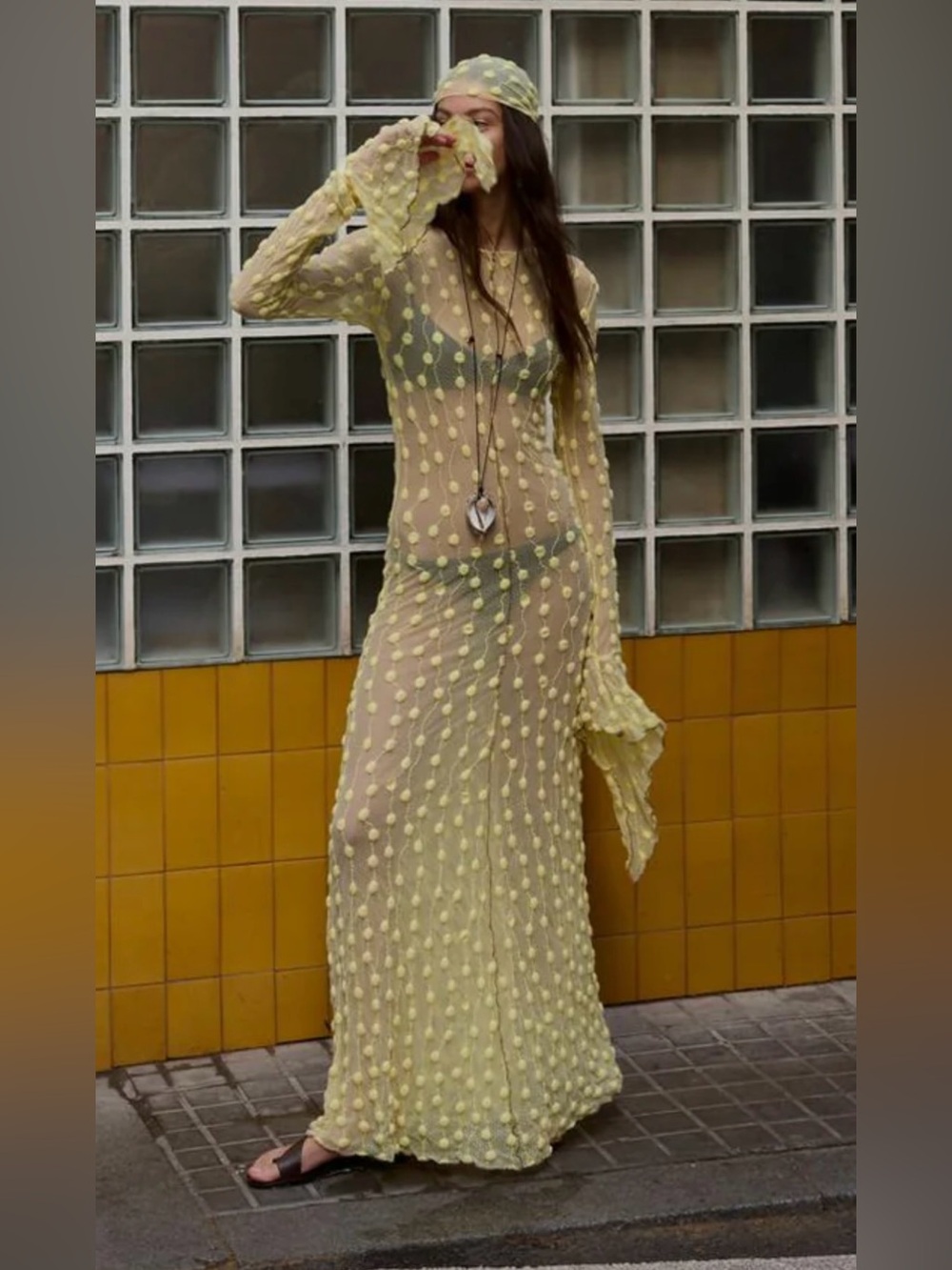 NWT ✨ Yellow Debbie Lace Dress and Head Scarf